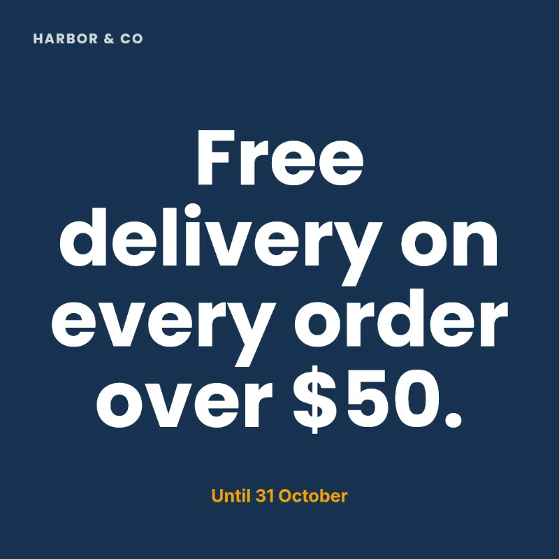Generated social post set in large white type on solid navy: 'Free delivery on every order over $50.', with 'Until 31 October' in amber underneath.
